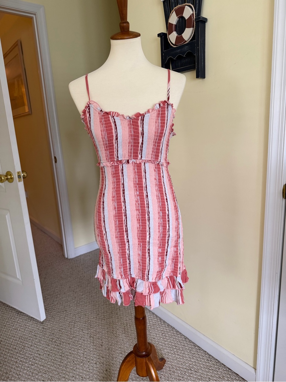 Style Rack Pink & White Striped Ruffle Mini Dress - Picture 1 of 3